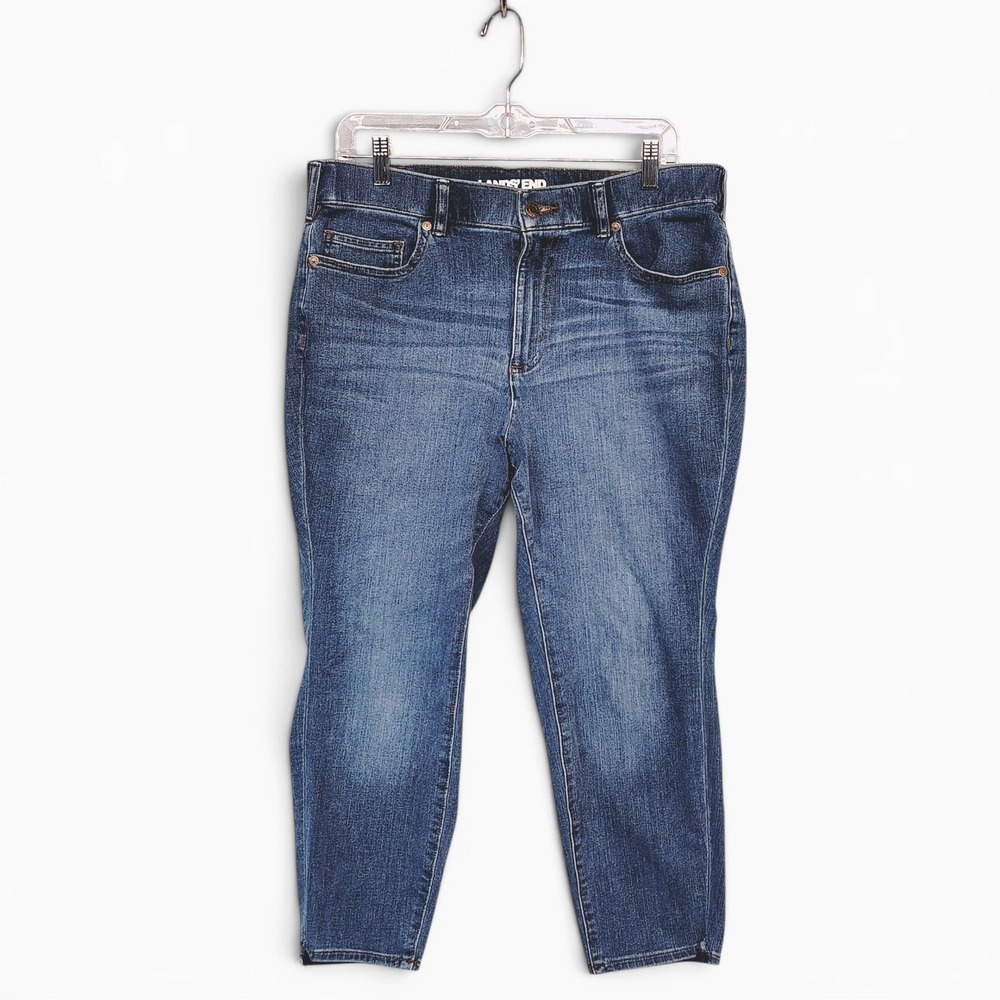 Lands End 16W Capri Jeans Blue Denim Elastic Waist Pockets‎ Classic Everyday